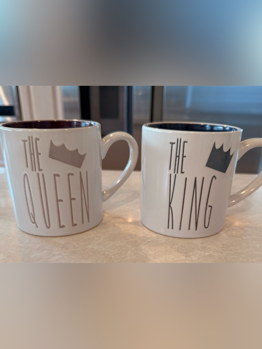 White Ceramic 'The King/Queen' Reactive Glaze Mugs - Set of 2